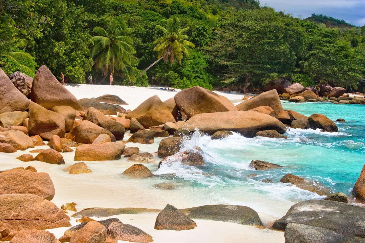 Playa en Praslin (Seychelles) rompecabezas en línea