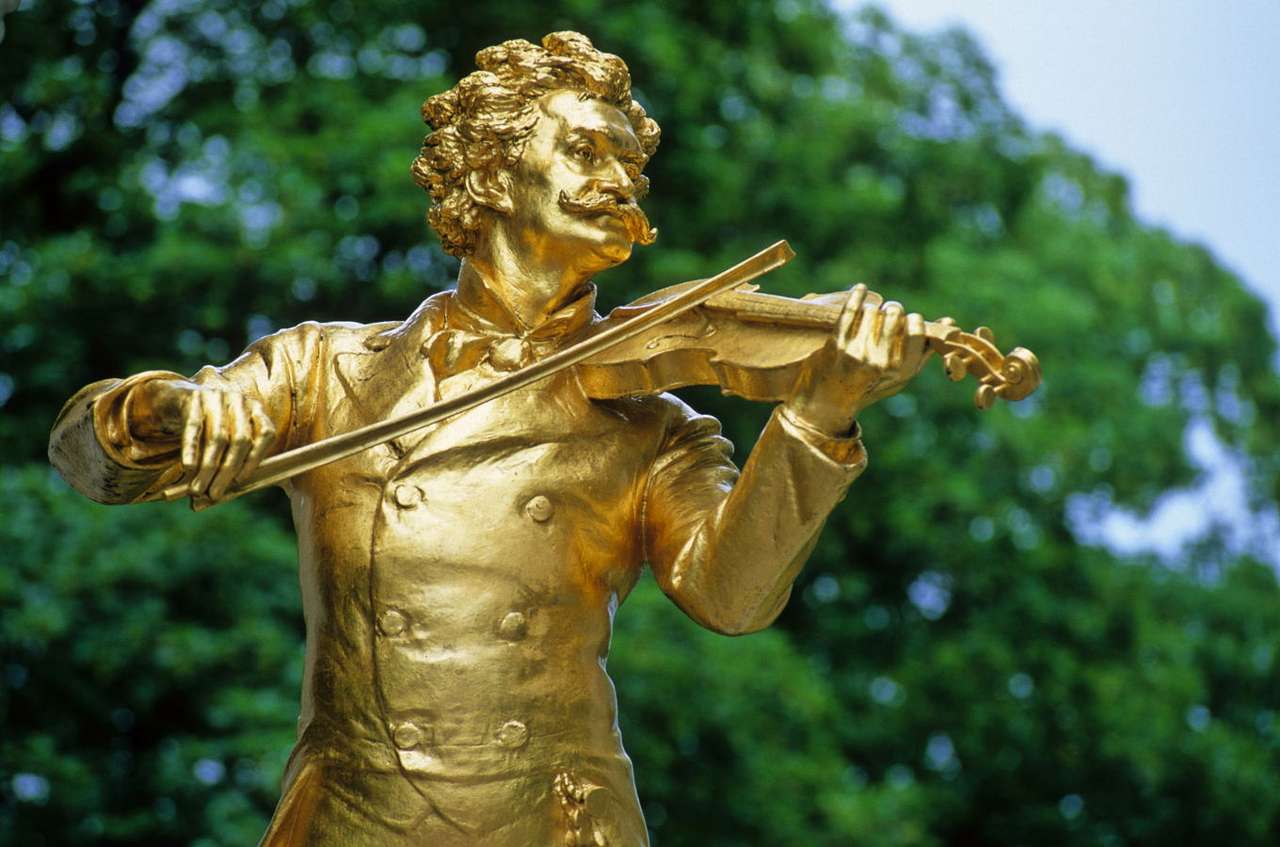 Bronzeskulptur Johann Strauss Komponist Figur Bronze Kapellmeister Geige Geiger 