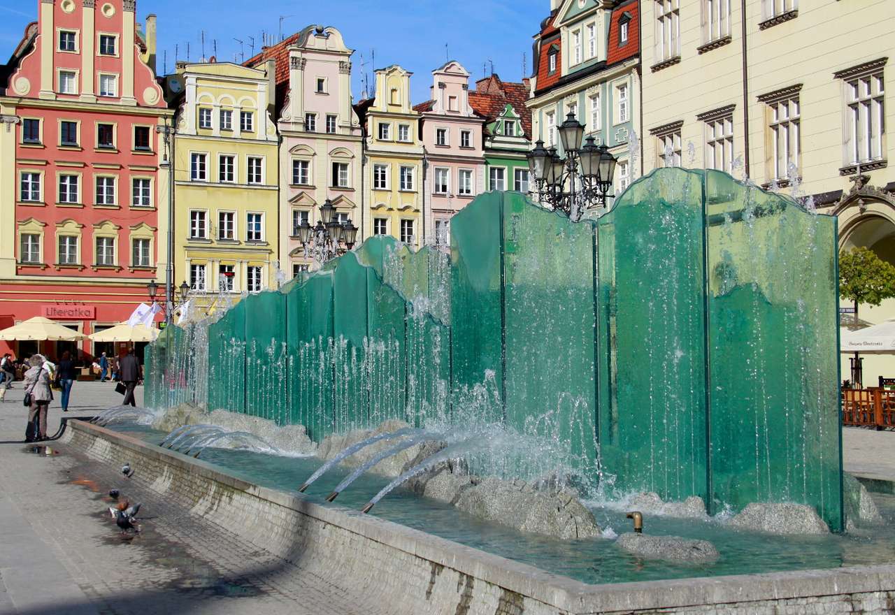 Fontaine sur la place du marché de Wroclaw (Pologne) puzzle en ligne à partir d'une photo