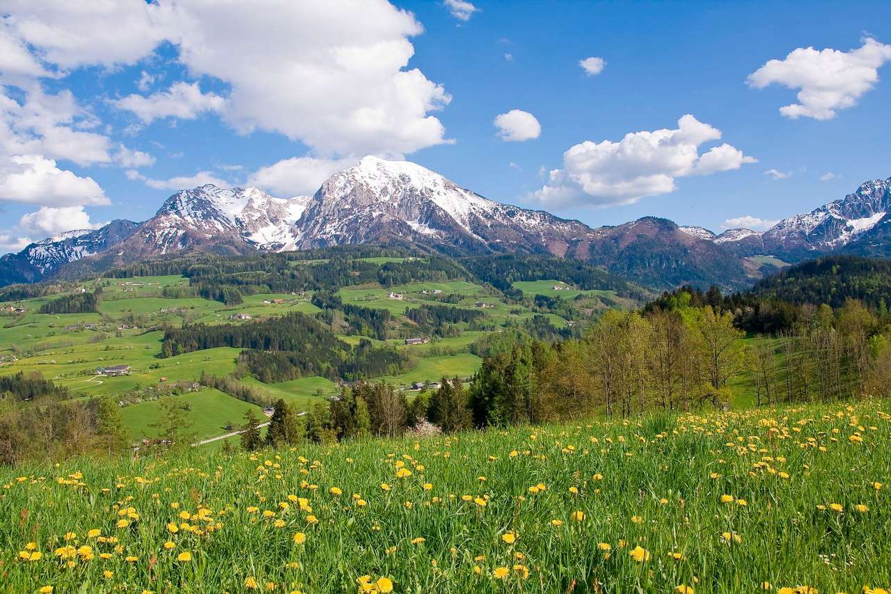 Alpint landskap på våren pussel online från foto