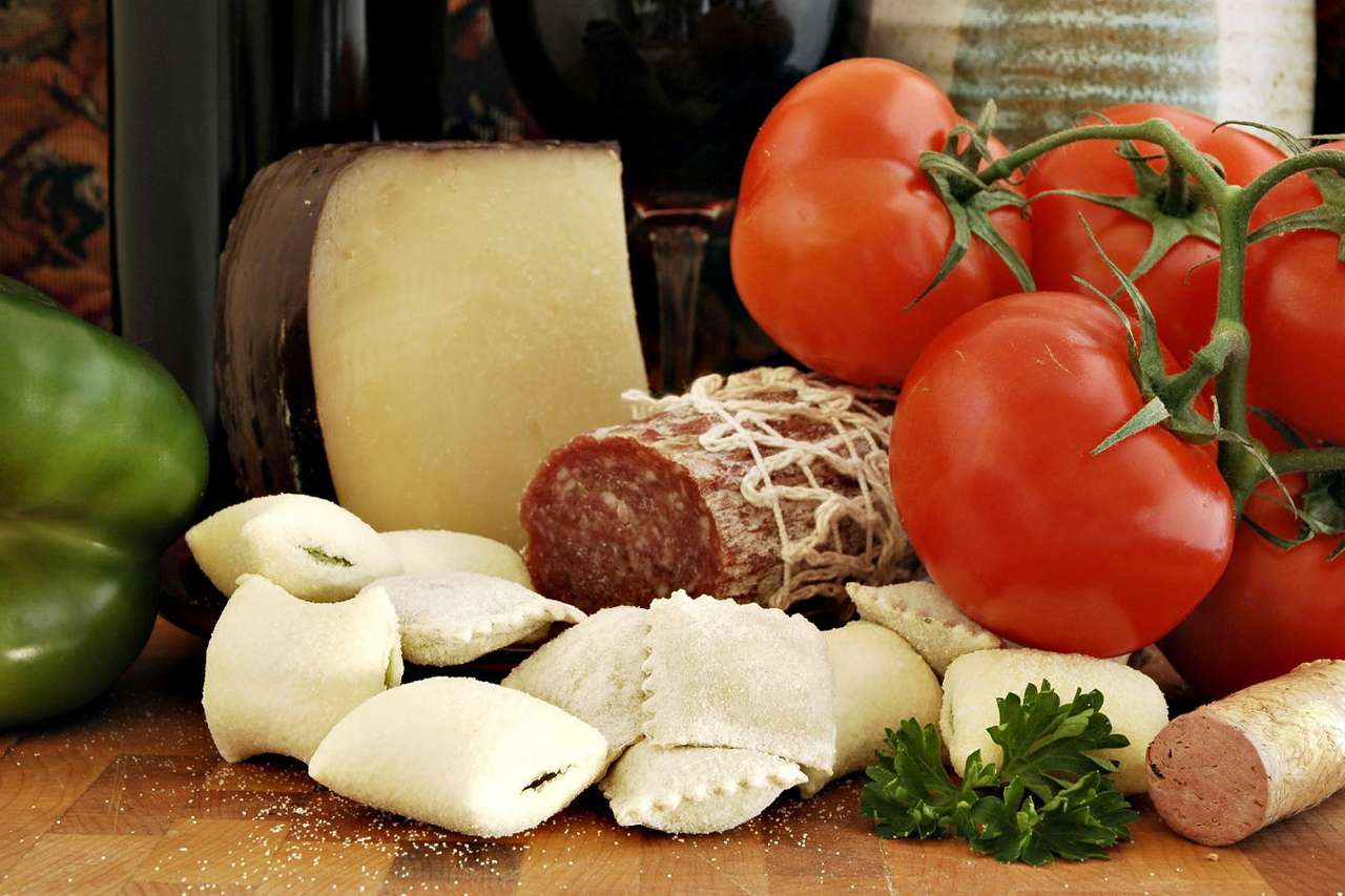 Products used in the Italian cuisine puzzle from photo
