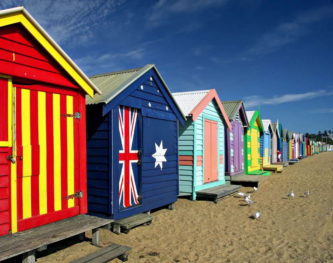 Badboxen op Brighton Beach in Melbourne (Australië) online puzzel