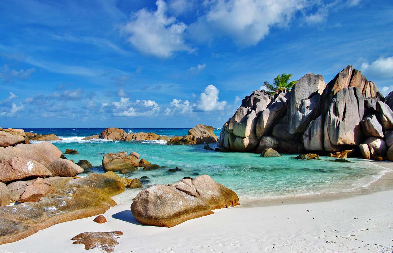 Gyönyörű tengerpart (Seychelle-szigetek) online puzzle
