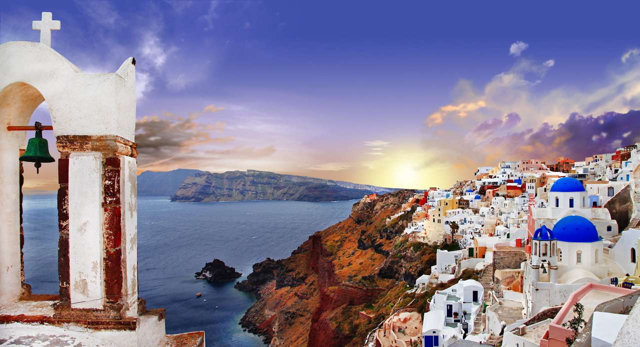Puesta de sol en Santorini (Grecia) rompecabezas en línea