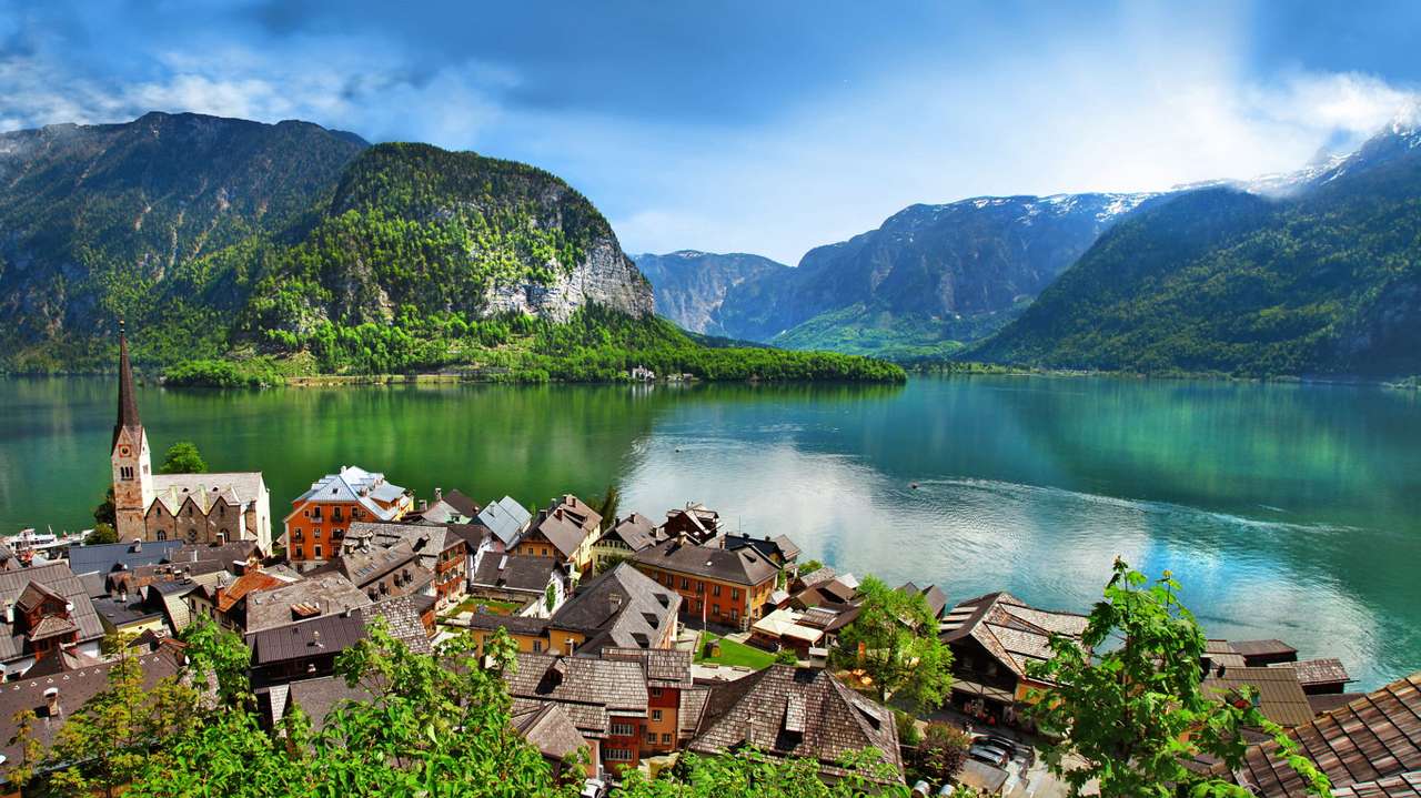 Hallstatt panoráma az Alpokkal a háttérben (Ausztria) online puzzle