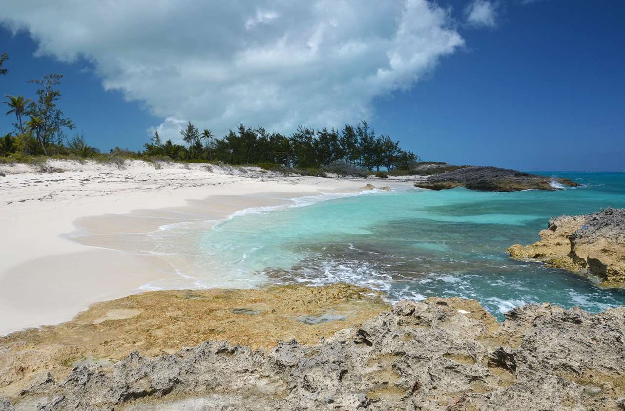 Пляж на Little Exuma (Багамы) пазл онлайн из фото