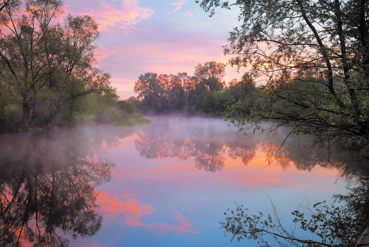 Sonnenaufgang über dem Fluss Narew (Polen) Online-Puzzle vom Foto