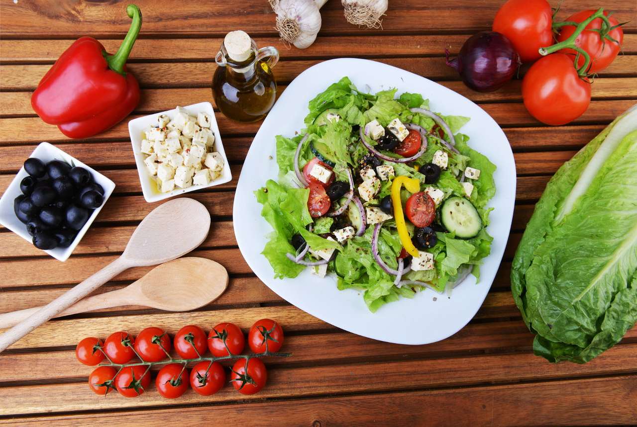 Salad with feta cheese and olives puzzle online from photo