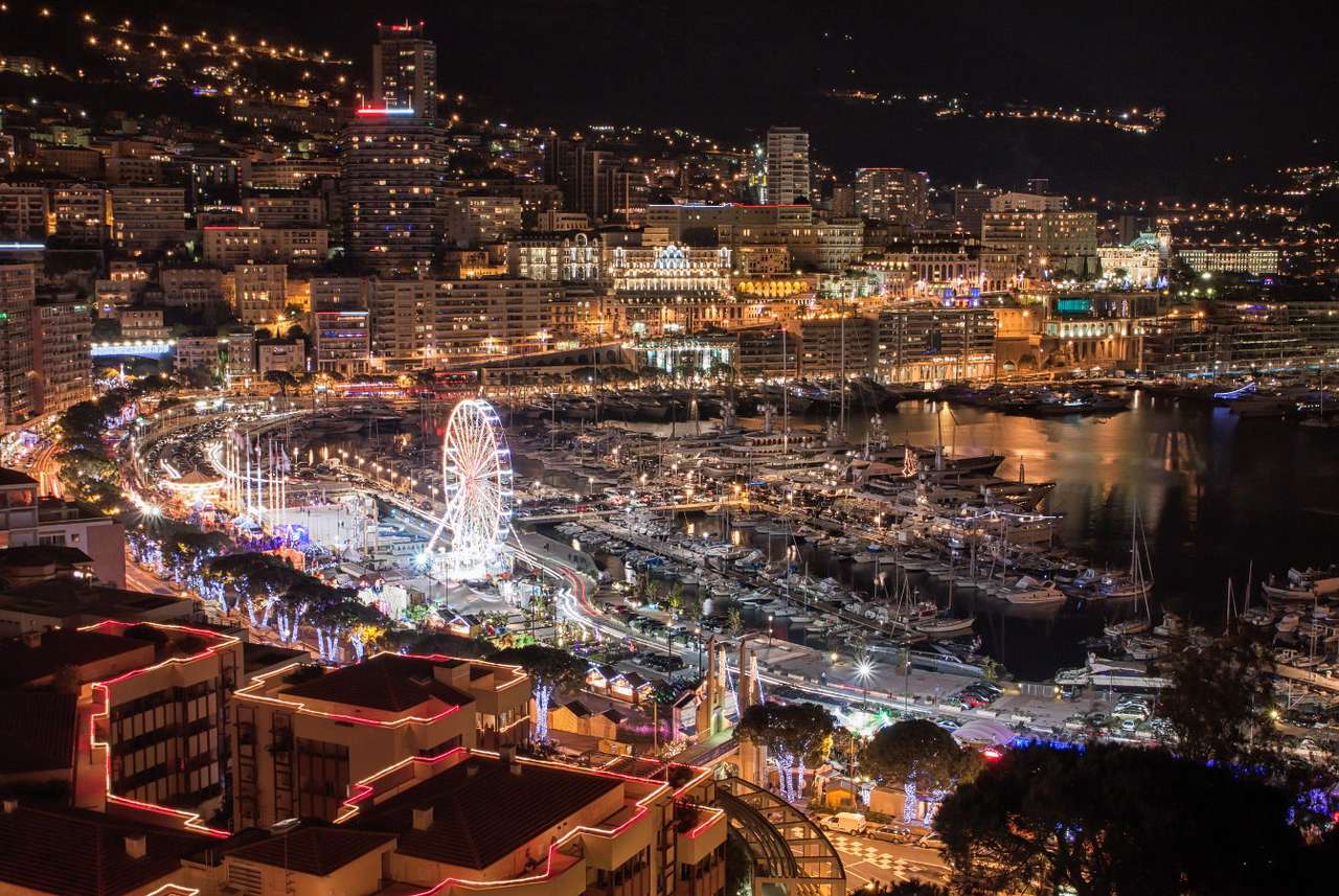 Panorama över Monte Carlo på natten (Monaco) pussel online från foto