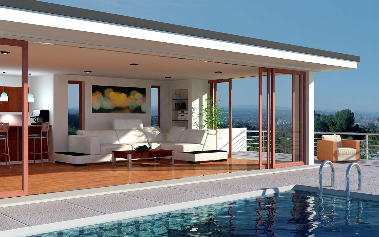 Lyxigt hus med en pool pussel online från foto