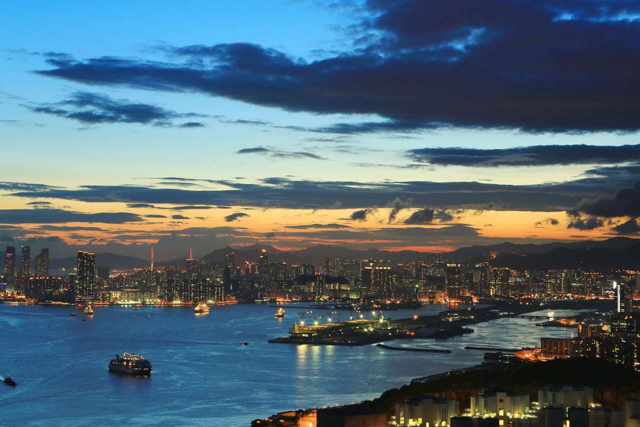 Panorama nocturno de Hong Kong (China) rompecabezas en línea