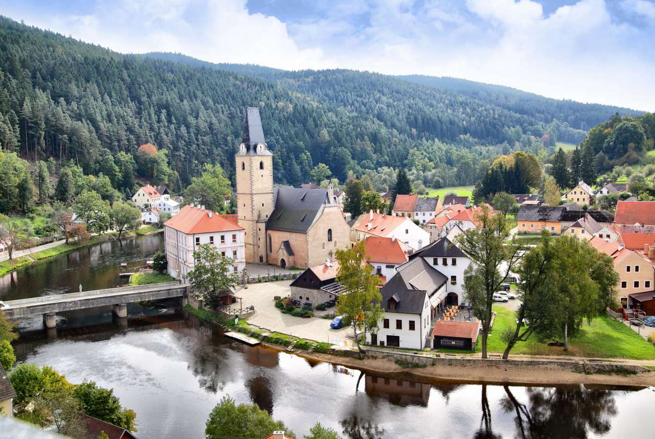 Panorama der Stadt Rožmberk (Tschechische Republik) Online-Puzzle