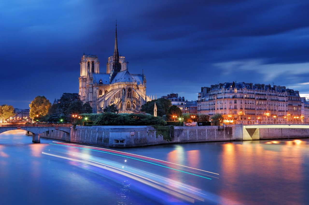 Katedrála Notre-Dame v noci (Francie) puzzle online z fotografie