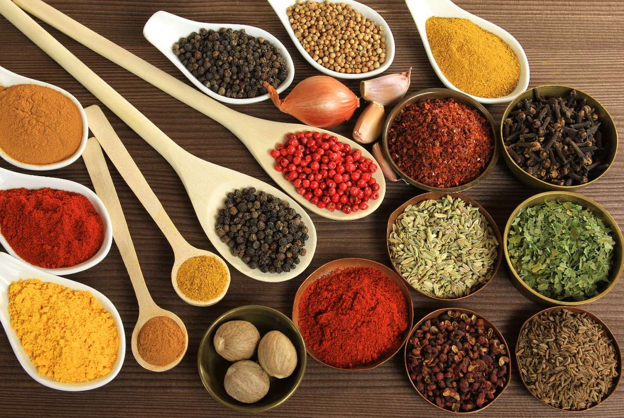 Aromatic spices and herbs puzzle from photo