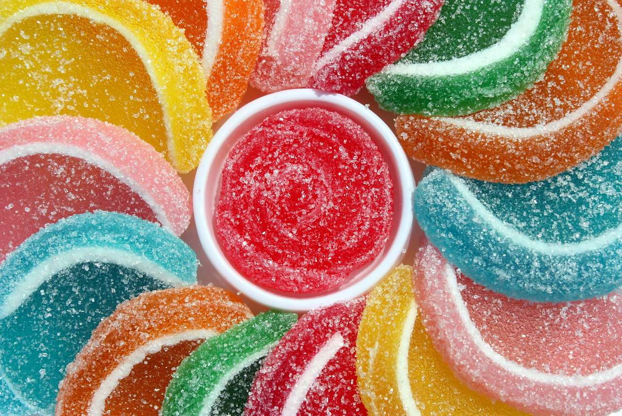 Composición de rodajas de gelatina de colores puzzle online a partir de foto