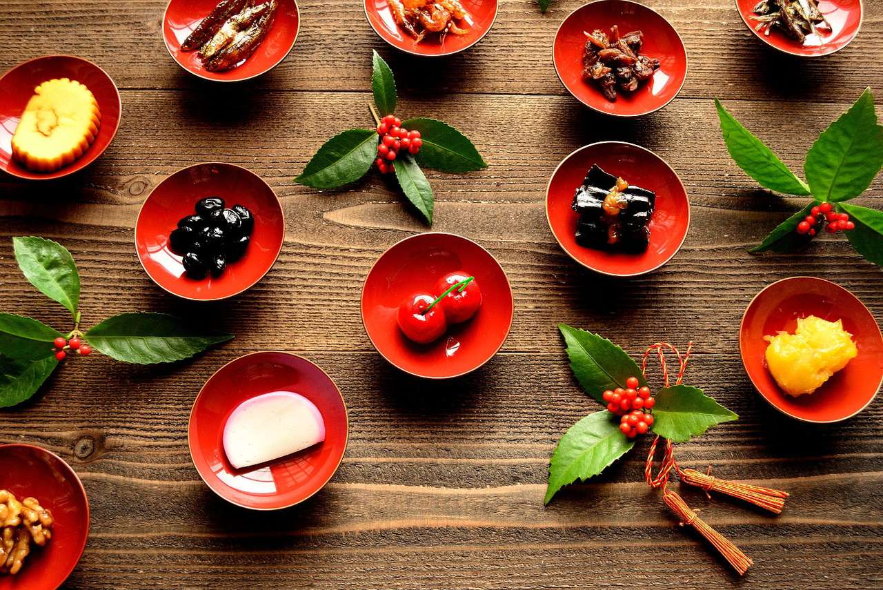 Ιαπωνικό Πρωτοχρονιάτικο γεύμα παζλ online από φωτογραφία