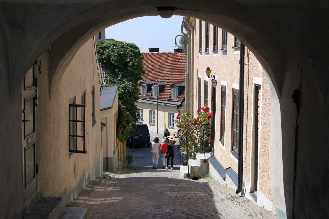 Rua de paralelepípedos em Visby (Suécia) quebra-cabeça