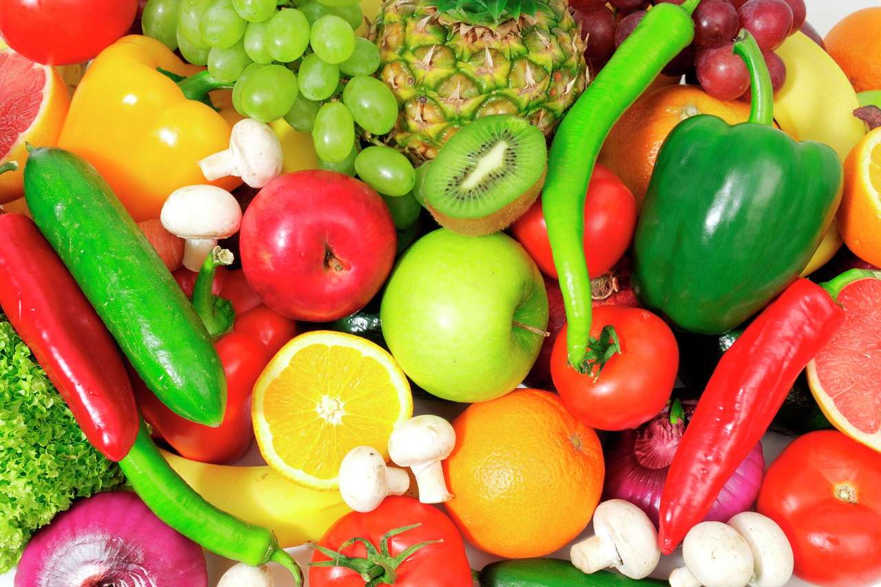 Fresh fruit and vegetables puzzle online from photo