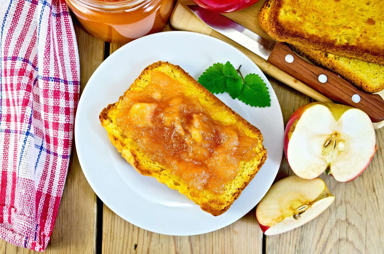 A slice of bread with apple jam puzzle online from photo