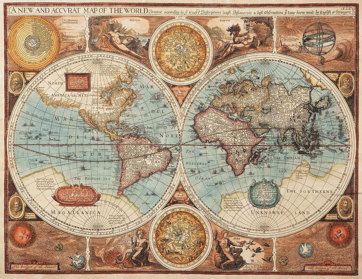 Mapa del mundo del siglo XVII puzzle online a partir de foto