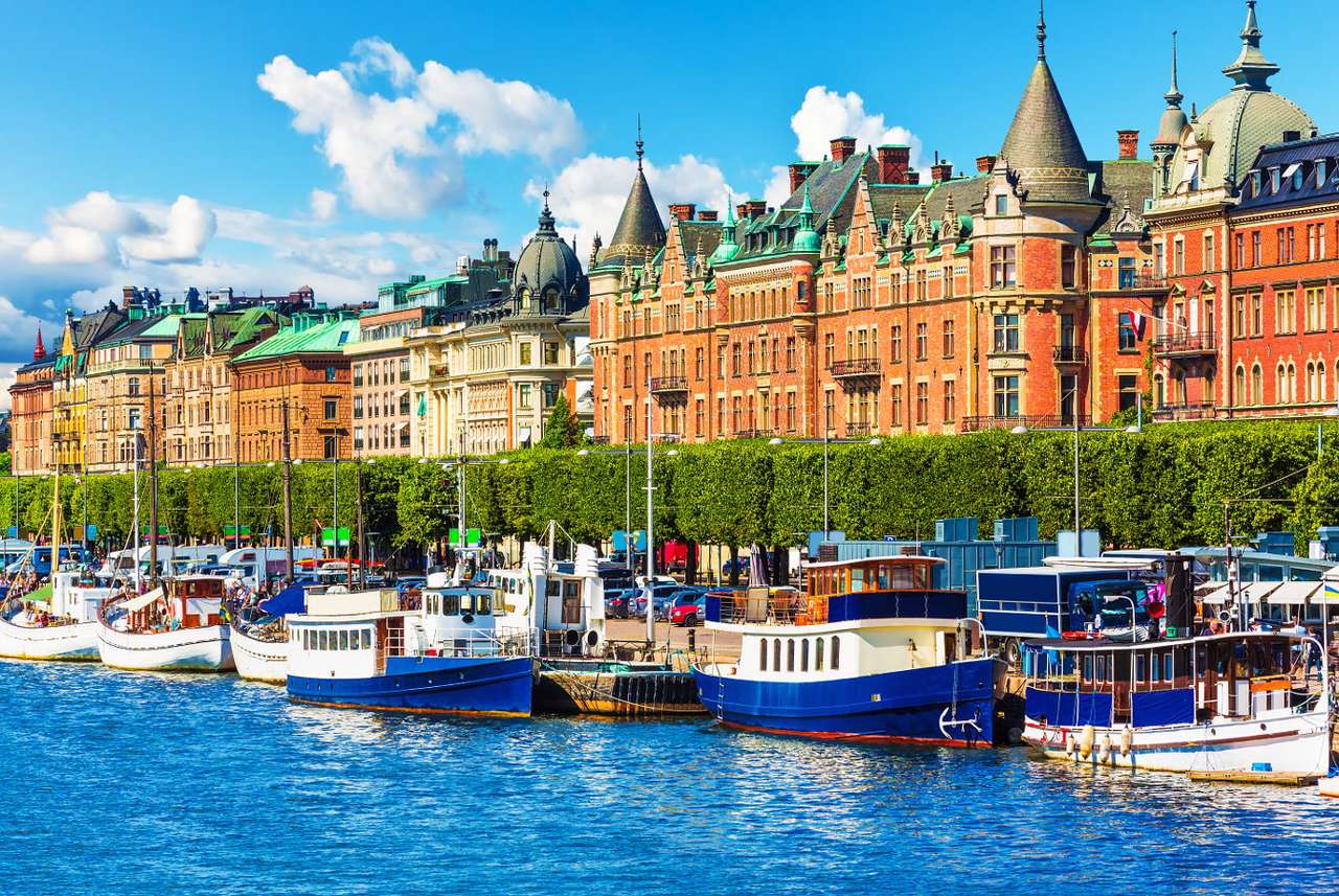 Βάρκες στην προκυμαία στη Στοκχόλμη (Σουηδία) παζλ online από φωτογραφία