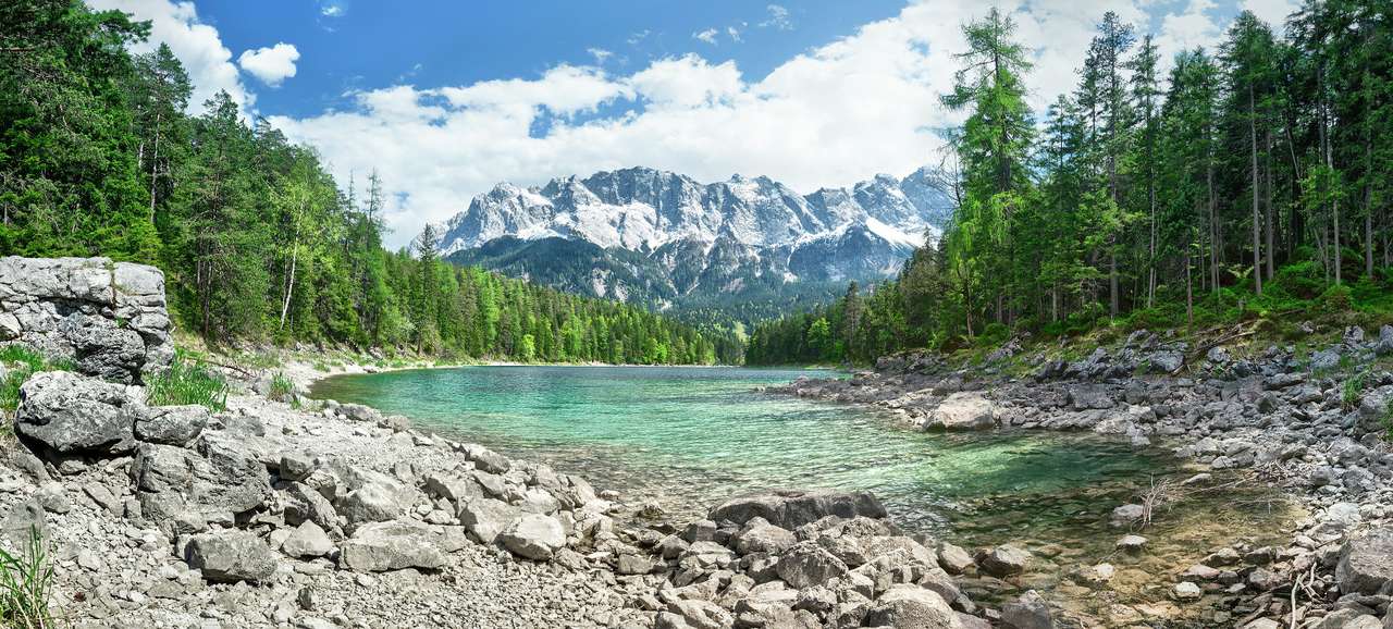 Az Eibsee-tó és a Zugspitze (Németország) puzzle online fotóról