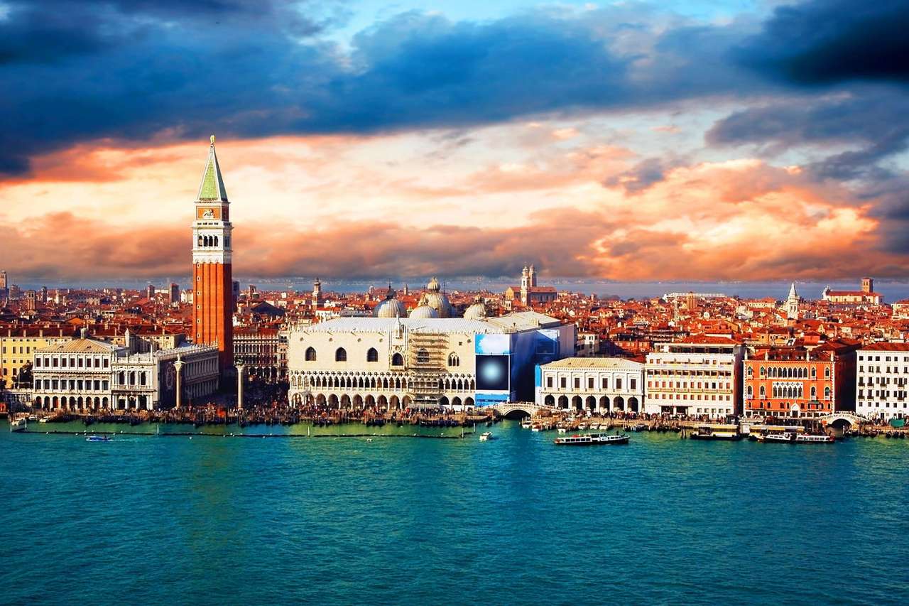 Панорама на Венеция при залез слънце (Италия) онлайн пъзел