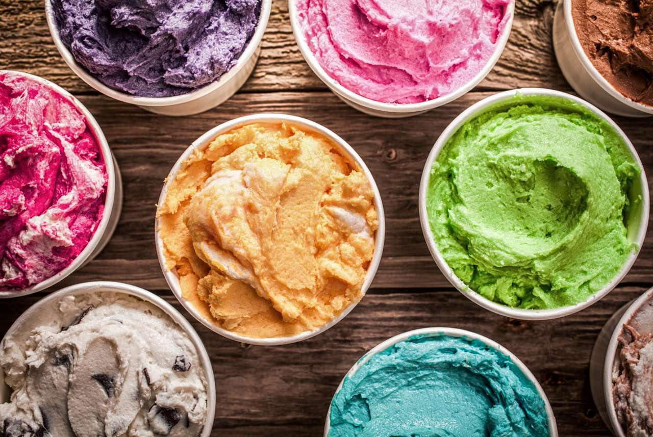 Colorful ice cream in paper buckets puzzle from photo