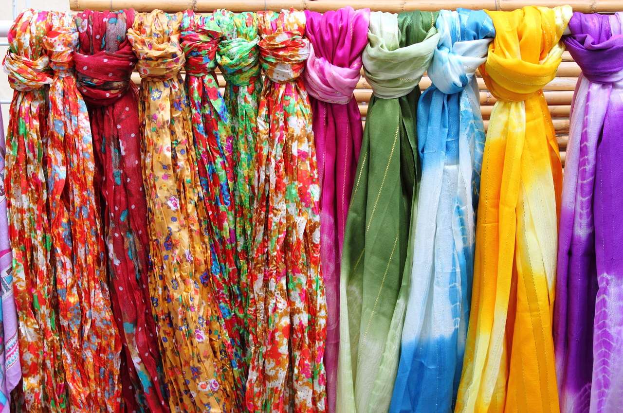 Colorful scarves in a shop online puzzle