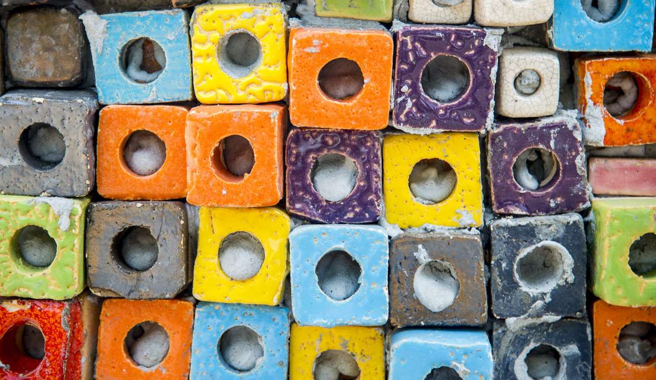 A wall of colorful bricks puzzle online from photo
