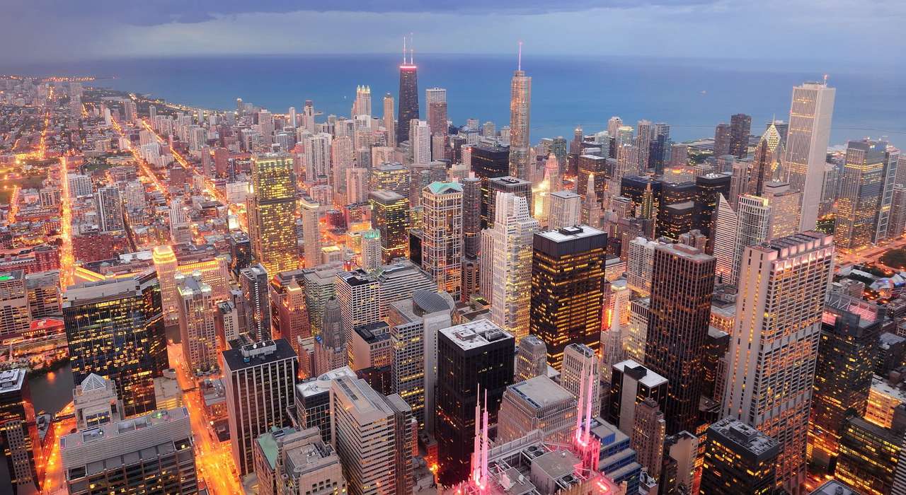 Utsikt över centrala Chicago och Lake Michigan (USA) pussel online från foto