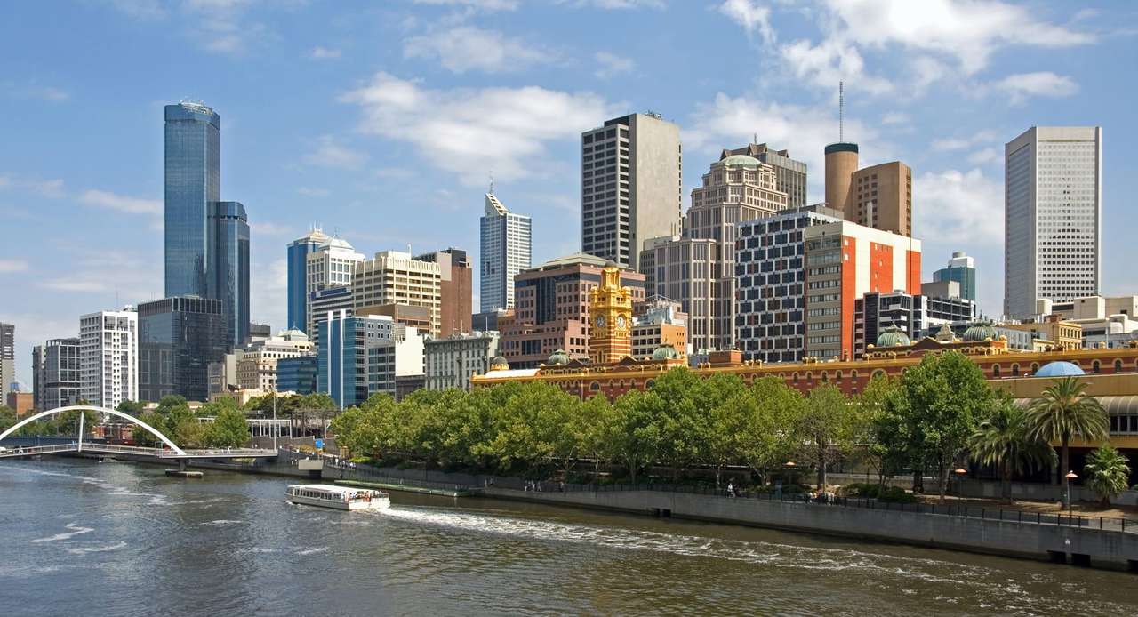Řeka Yarra s panoramatem Melbourne (Austrálie) puzzle online z fotografie