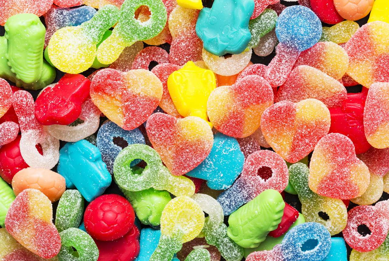 Jellybeans in sugar puzzle online from photo