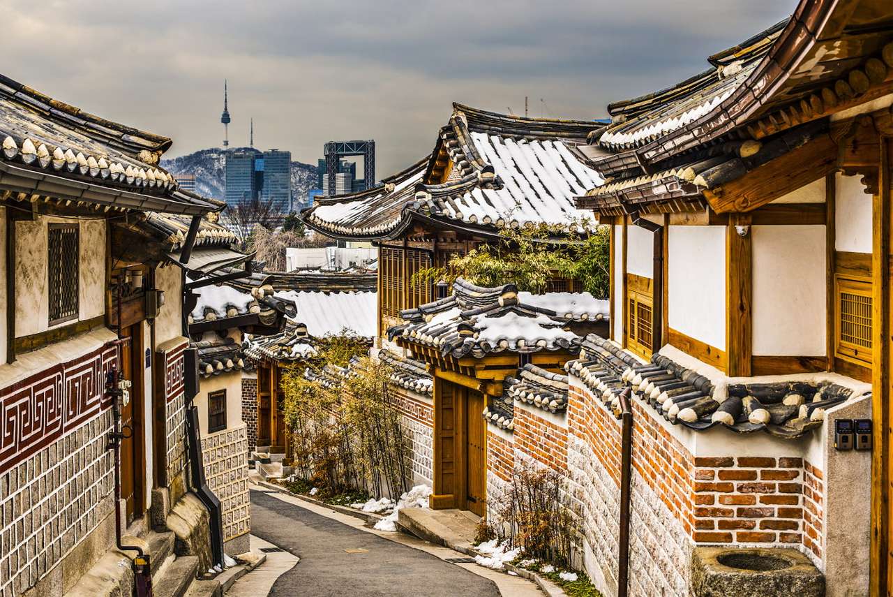 Edifícios históricos em Bukchon Hanok em Seul (Coreia do Sul) puzzle online