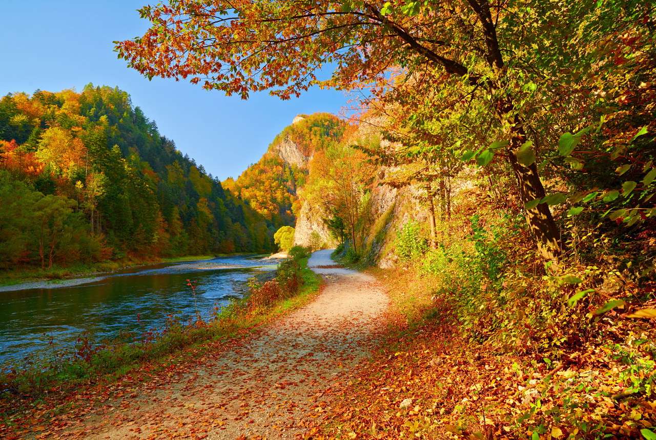 Φθινοπωρινό τοπίο στον ποταμό Dunajec (Σλοβακία) online παζλ