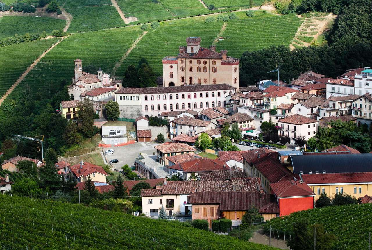 Szőlőültetvényekkel körülvett Barolo falu (Olaszország) puzzle fotóból