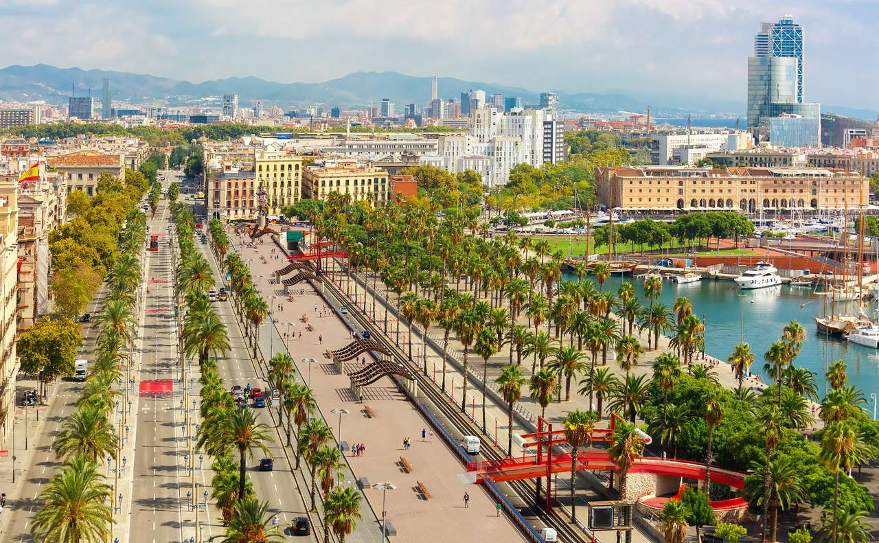 Panorama Barcelonei de la Monumentul Columb (Spania) puzzle online din fotografie