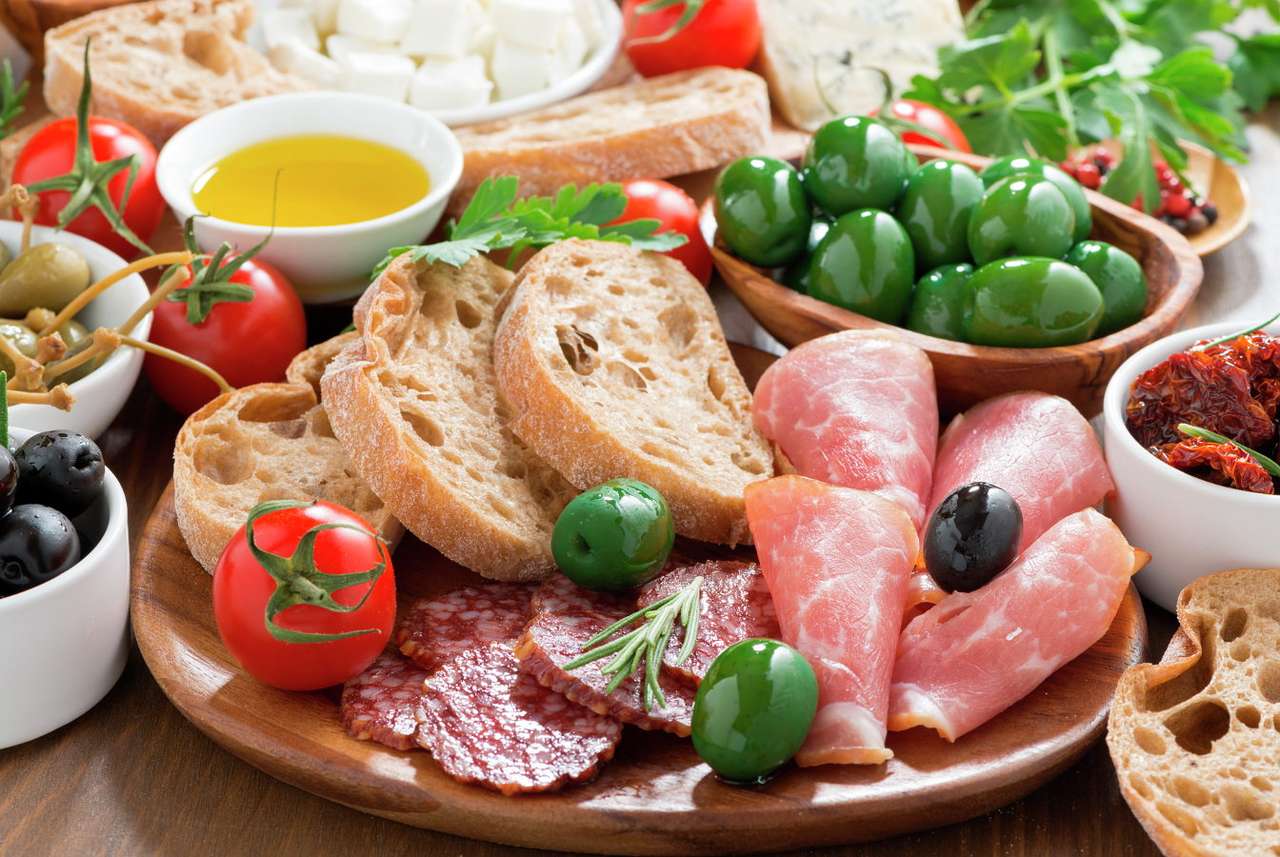 Plate of Italian snacks puzzle online from photo