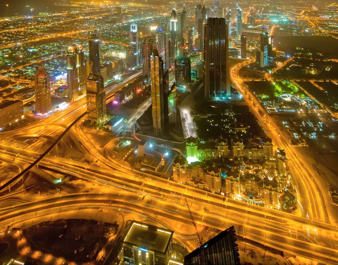 Νυχτερινό πανόραμα του Ντουμπάι (Ηνωμένα Αραβικά Εμιράτα) παζλ online από φωτογραφία