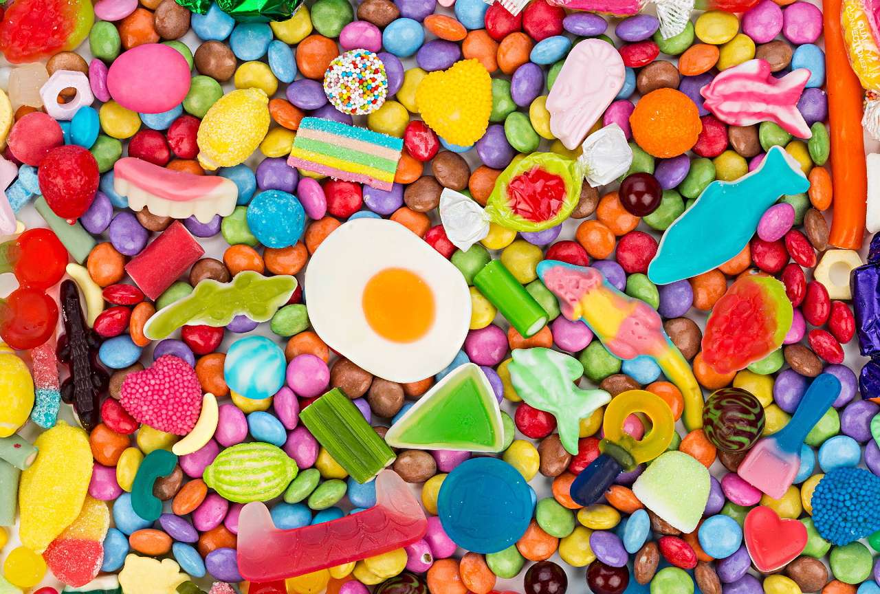 Különböző cukorkák és gumicukrok összetétele online puzzle