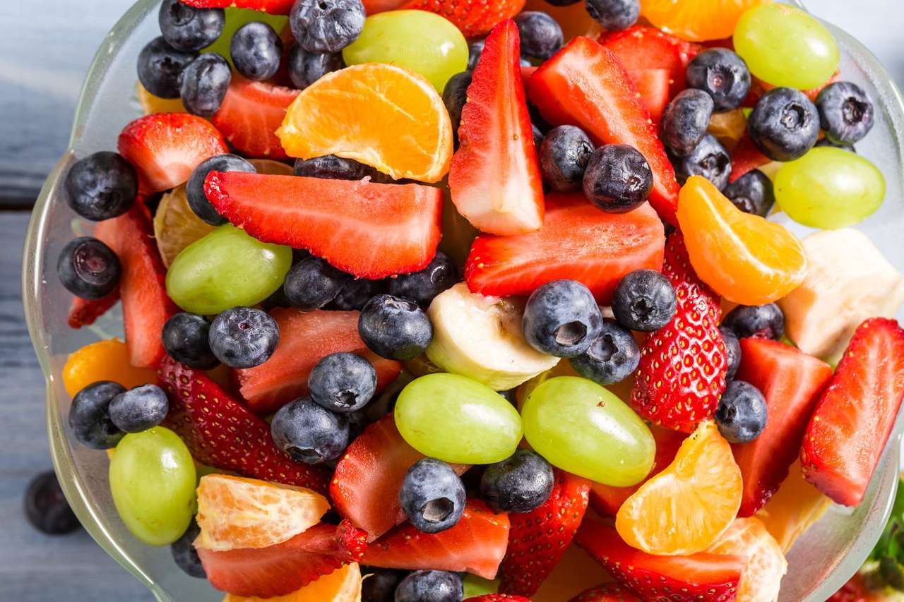 Seasonal fruits in a salad puzzle online from photo