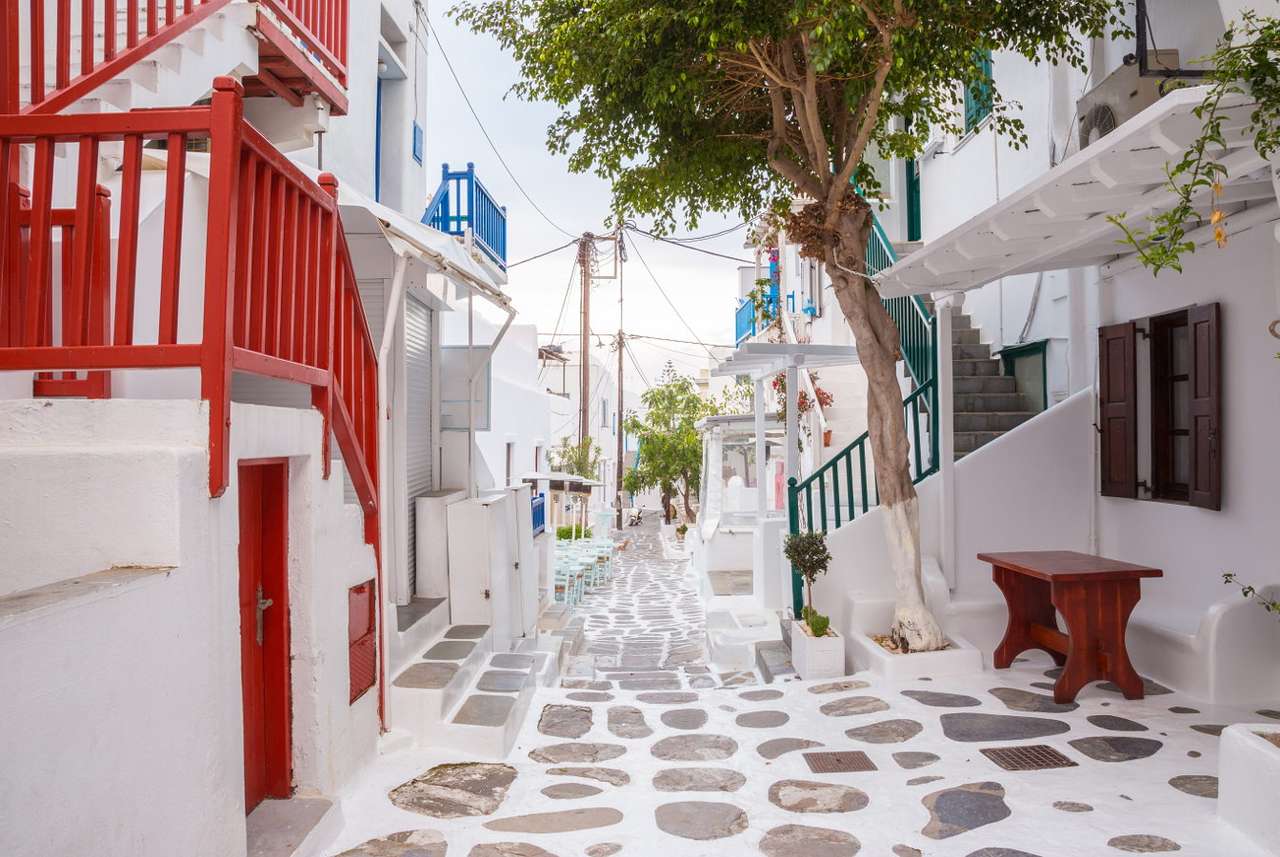 Witte straat op Mykonos (Griekenland) online puzzel