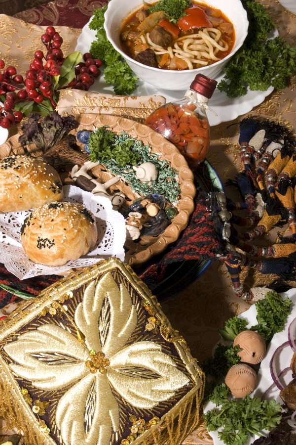 A table with Caucasian cuisine dishes puzzle online from photo