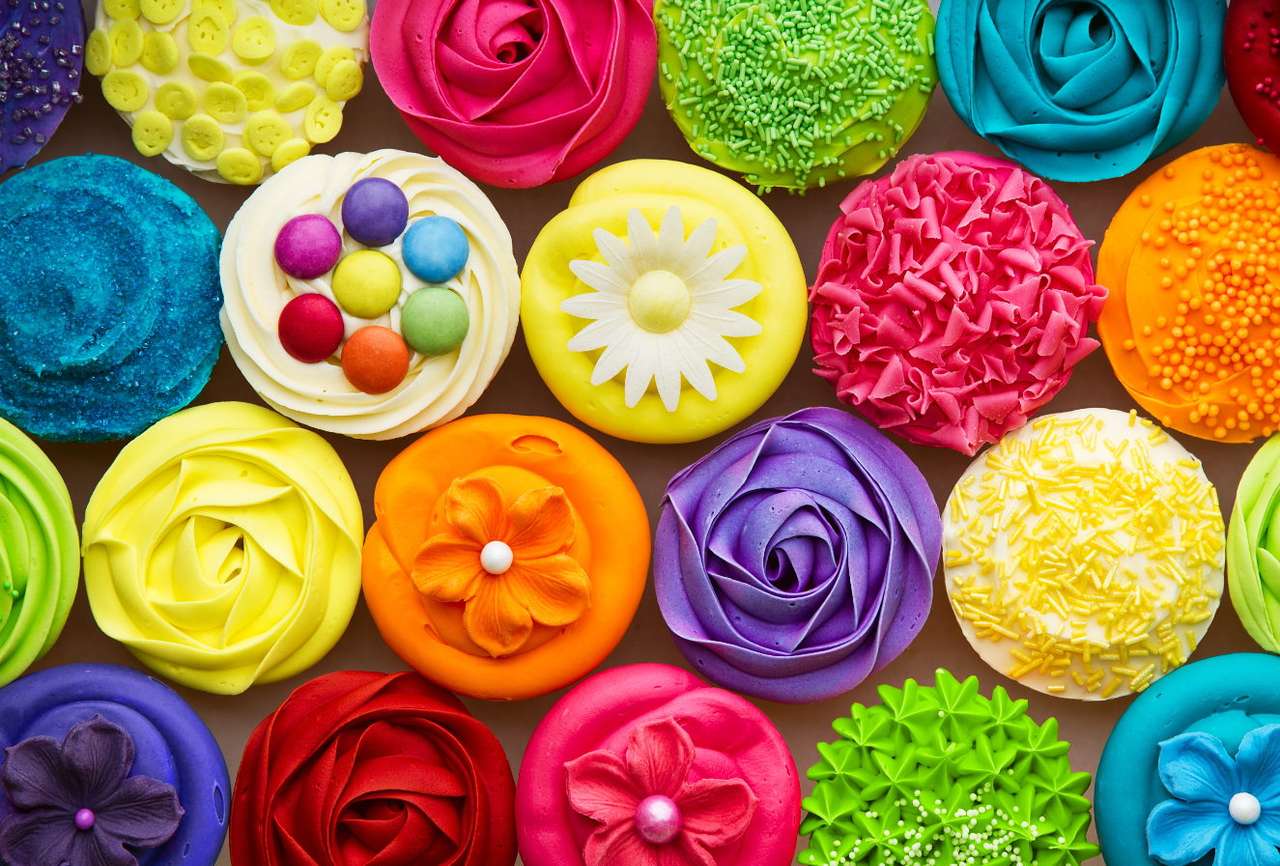 Colorfully decorated cupcakes puzzle online from photo