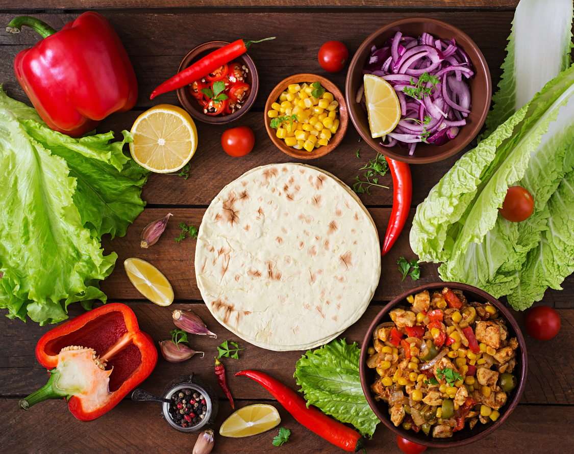 Ingredienser för mexikansk mat pussel online från foto