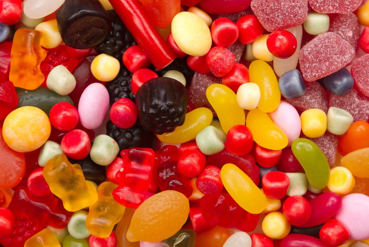 Colorful gummies and candies puzzle online from photo