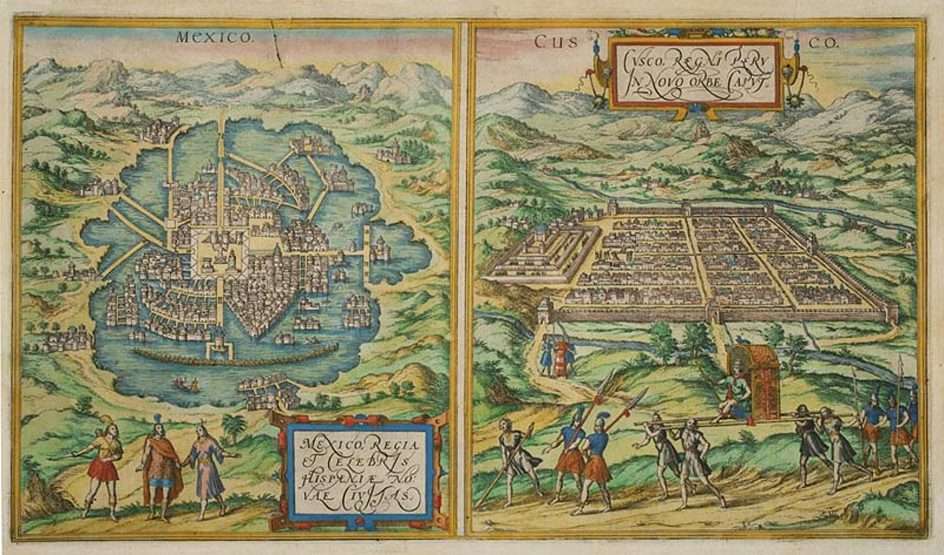 Two antique plans of Mexico city and Cusco puzzle online from photo