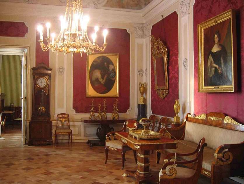 Wilanów Palace - karmosinröd salong Pussel online