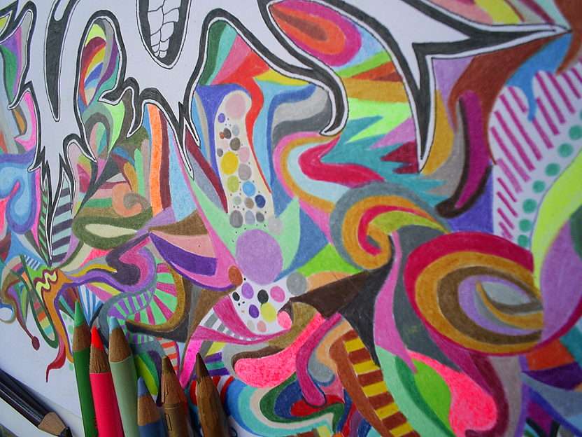 mural hecho con lapices de colores rompecabezas en línea