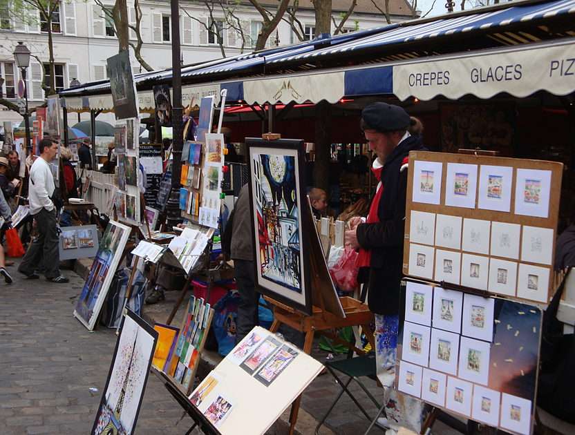 Ζωγράφοι σε έναν δρόμο στο Παρίσι παζλ online από φωτογραφία